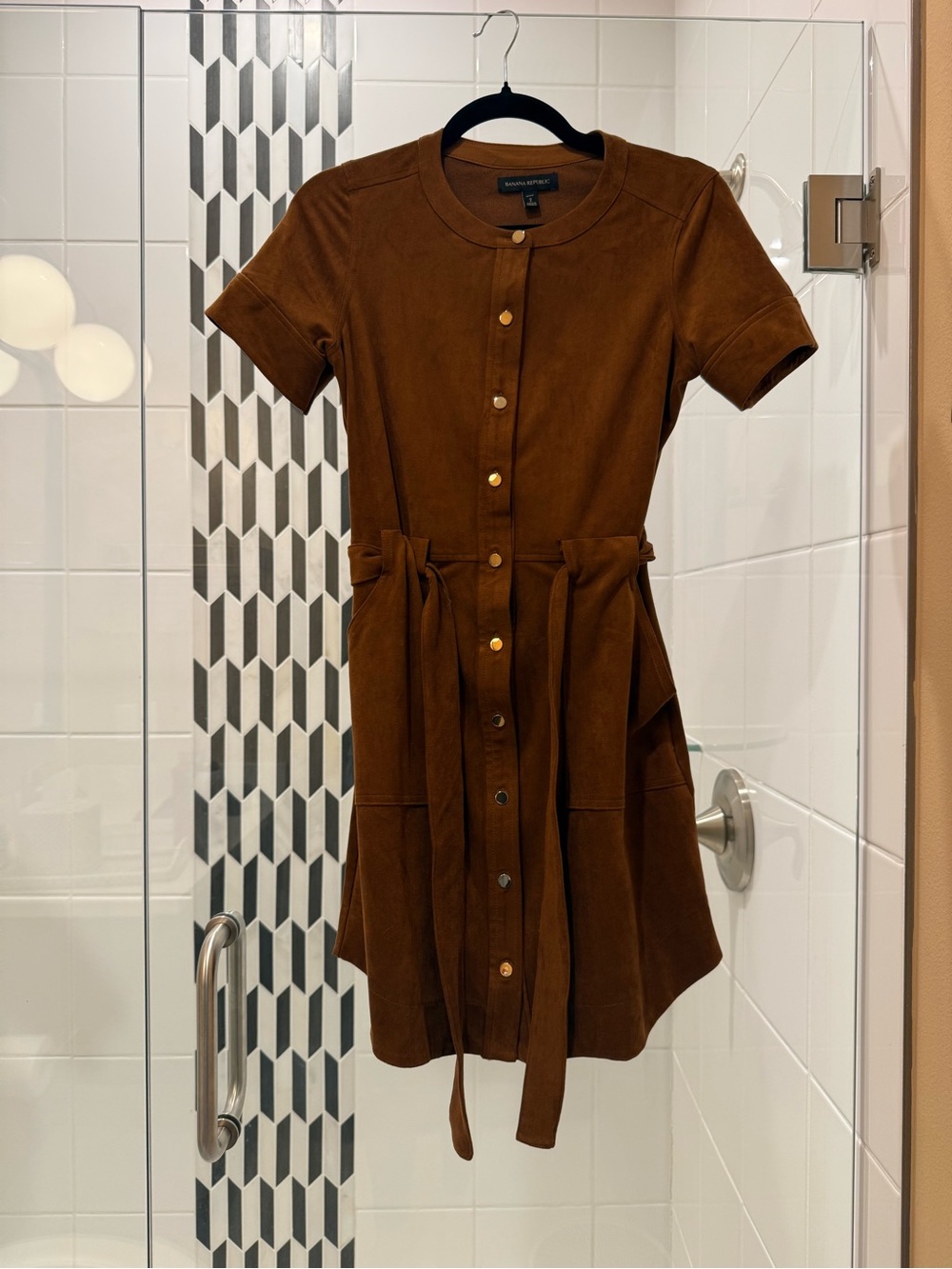 Banana Republic Brown Suede-like Short-Sleeve Button Dress, Size 2